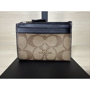 Coach Brown Logo Canvas Leather Key Chain Wallet Zippered ID Holder
